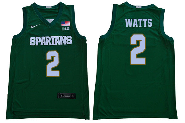 Men Michigan State Spartans #2 Mark Watts NCAA Nike Authentic Green College Stitched Basketball Jersey TL41J20XM